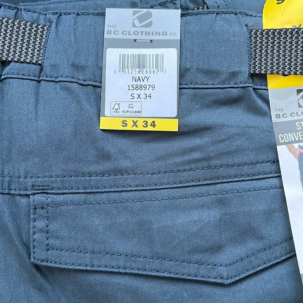 BC Clothing Men’s Convertible Pant in Navy Size 30-32/34 - Picture 4 of 6
